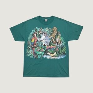 VTG Rare 90s Rainforest Cafe AOP Graphic T-Shirt XXL Green USA Made Rare Animal